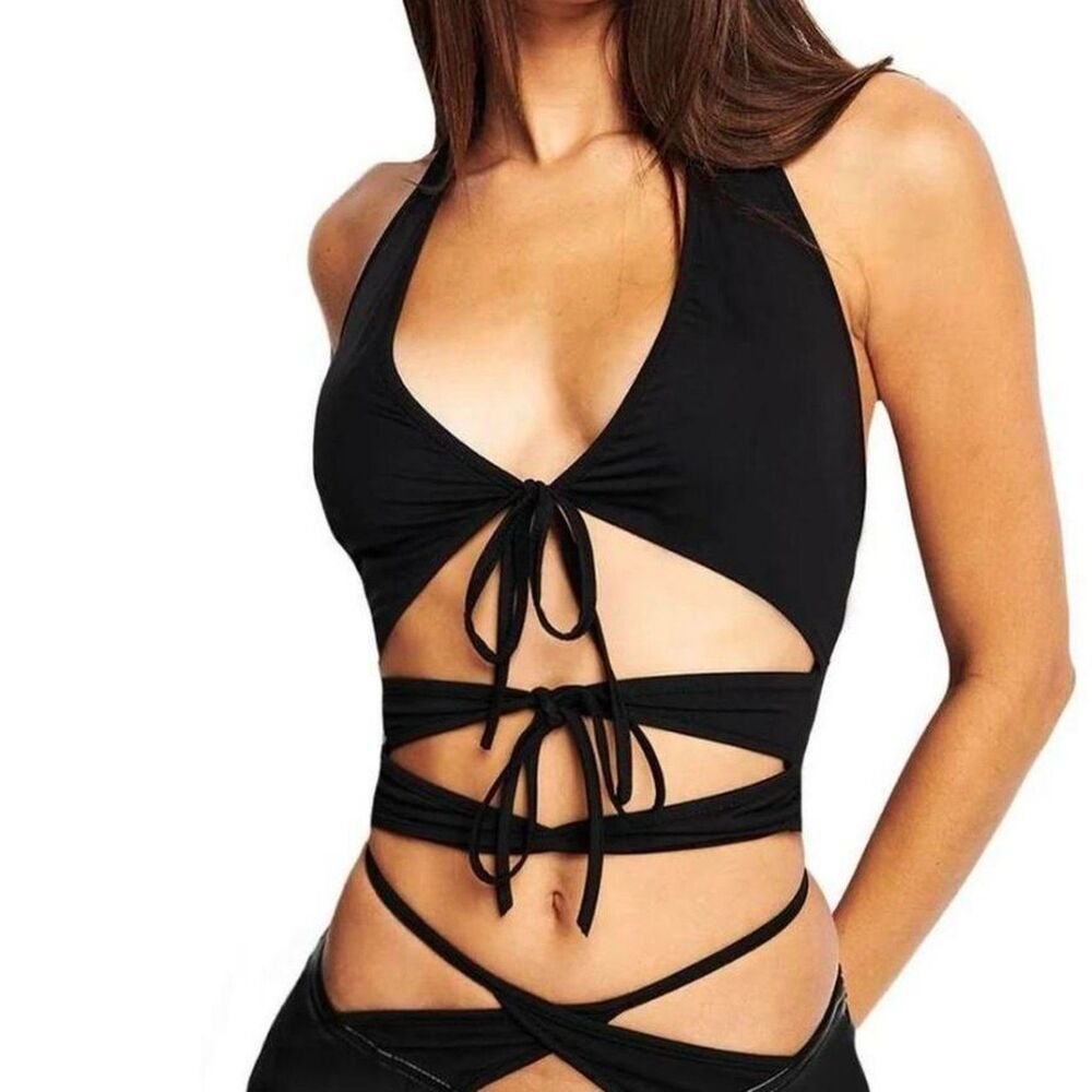 I.AM.GIA Black Strappy Crop Top